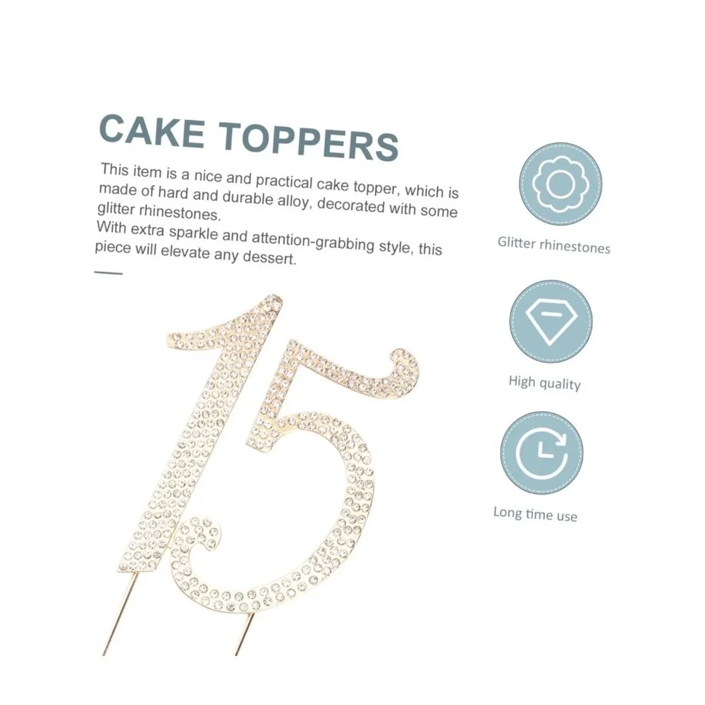 Gold Clear Rhinestone‎ 15 Cake Topper Birthday Quinceañera Party Sparkly Quince